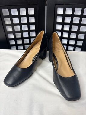 🖤 Naturalizer Block Heel Pumps Women's 9 Black Square Toe Comfort Dress 🖤